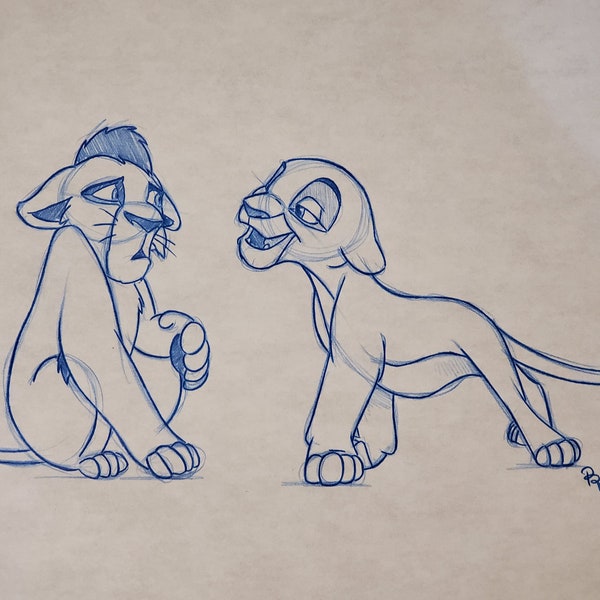 Disney The Lion King 2 Kovu and Kiara Drawing/Sketch animation art handmade/drawn gift