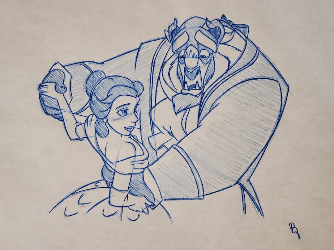Disney Beauty and the Beast Dancing Character Drawing/sketch - Etsy