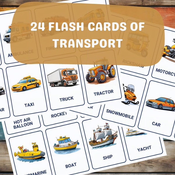 Flash Cards, Printable PDF Transport Flash Cards, Flash Cards For Kids, Montessori Transport, Cars and Vehicles, FREE Coloring pages