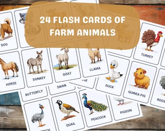 Farm Animals • 24 Montessori Flash Cards • Nomenclature, Printable PDF Farm Animals Flash Cards, Flash Cards For Kids, Preschool, Toys