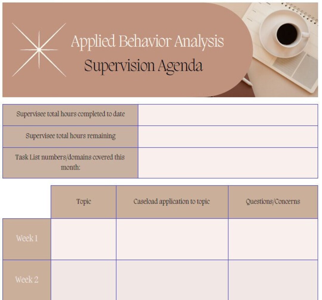 ABA Supervision Agenda Template Etsy