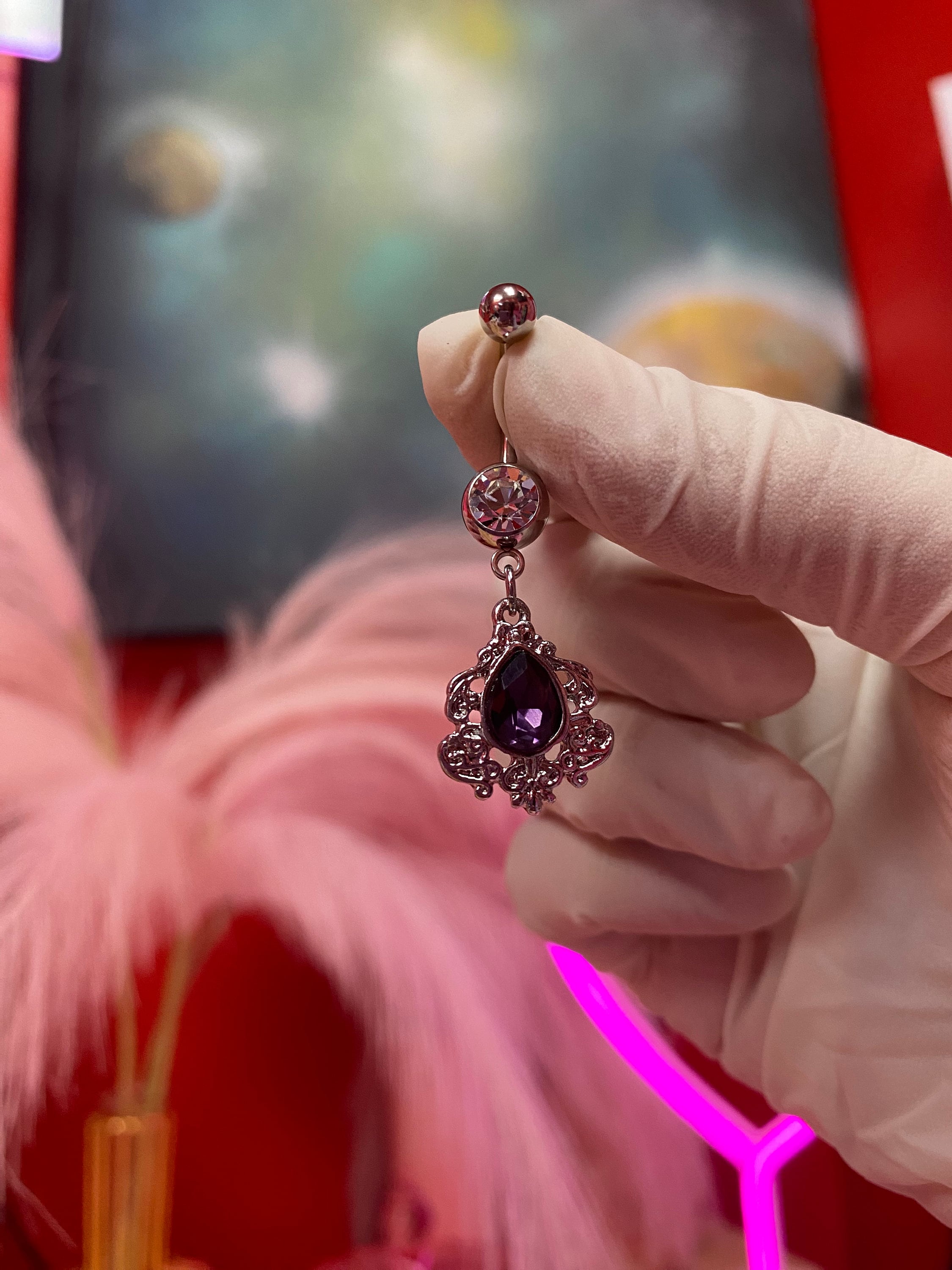 Diamond Dangling Dermal Tops Round Prong Set Gem 14 Karat Solid