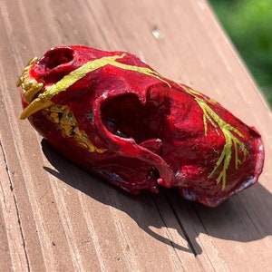 Real painted mink skull, red and gold lightning image 3