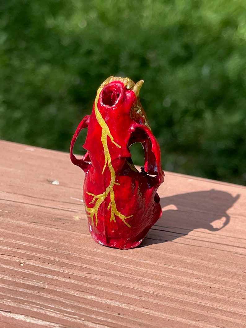 Real painted mink skull, red and gold lightning image 5