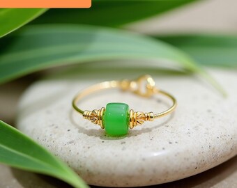 Jade Fidget Ring - Anxiety Healing Gift, Adjustable Size, Green
