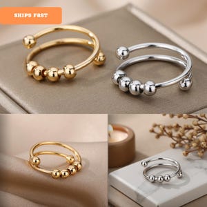 Fidget Spinner Ring - Anxiety Ring, Gift Birthday, Adjustable Size, Silver or Gold