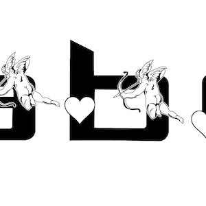 Monogram alphabet slip letters Cupid amour angel  vector SVG, PNG