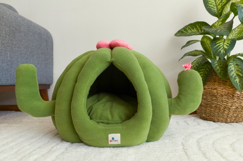 Cactus Cat Bed Cat Beds Cute Cat Bed Green Cat Bed Cat Etsy