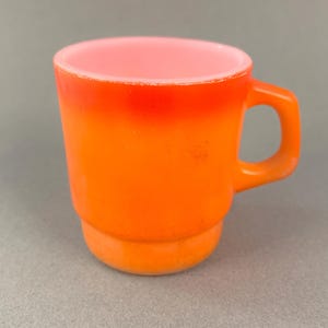 vintage fire king milk glass mug - orange and red
