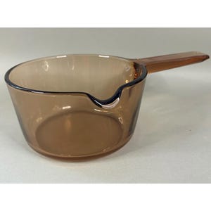 vintage corning ware visions clear amber 1 liter sauce pot, no lid
