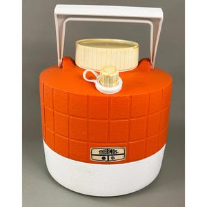vintage thermos picnic jug orange white, 1 gallon