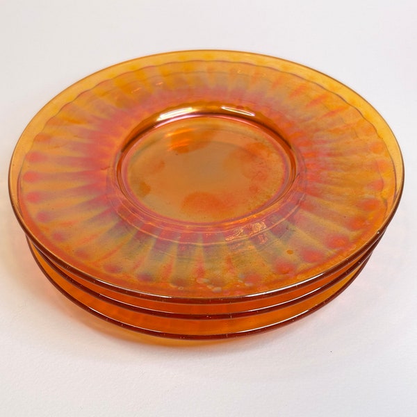 vintage carnival glass plates - set of 3