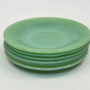 vintage Jane Ray jadeite saucer plate, fire king, anchor hocking - mixed set of 6