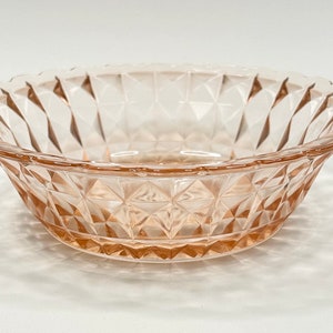 vintage pink depression glass serving bowl, windsor diamond pattern