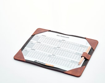 Personalized Double-Sided Leather Golf Scorecard With Pen Holder / Custom Golf Gift / Engraved Golf Accessories