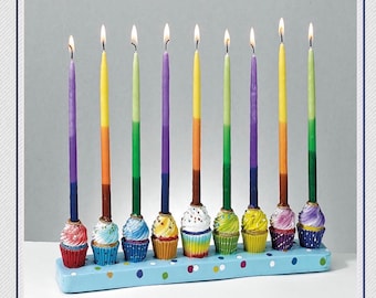 Cupcakes, Menorá de Cerâmica Pintada à Mão, Menorá Infantil de Hanukkah