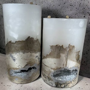 Handmade Concrete Pillar Candle with Epoxy Resin Decoration
