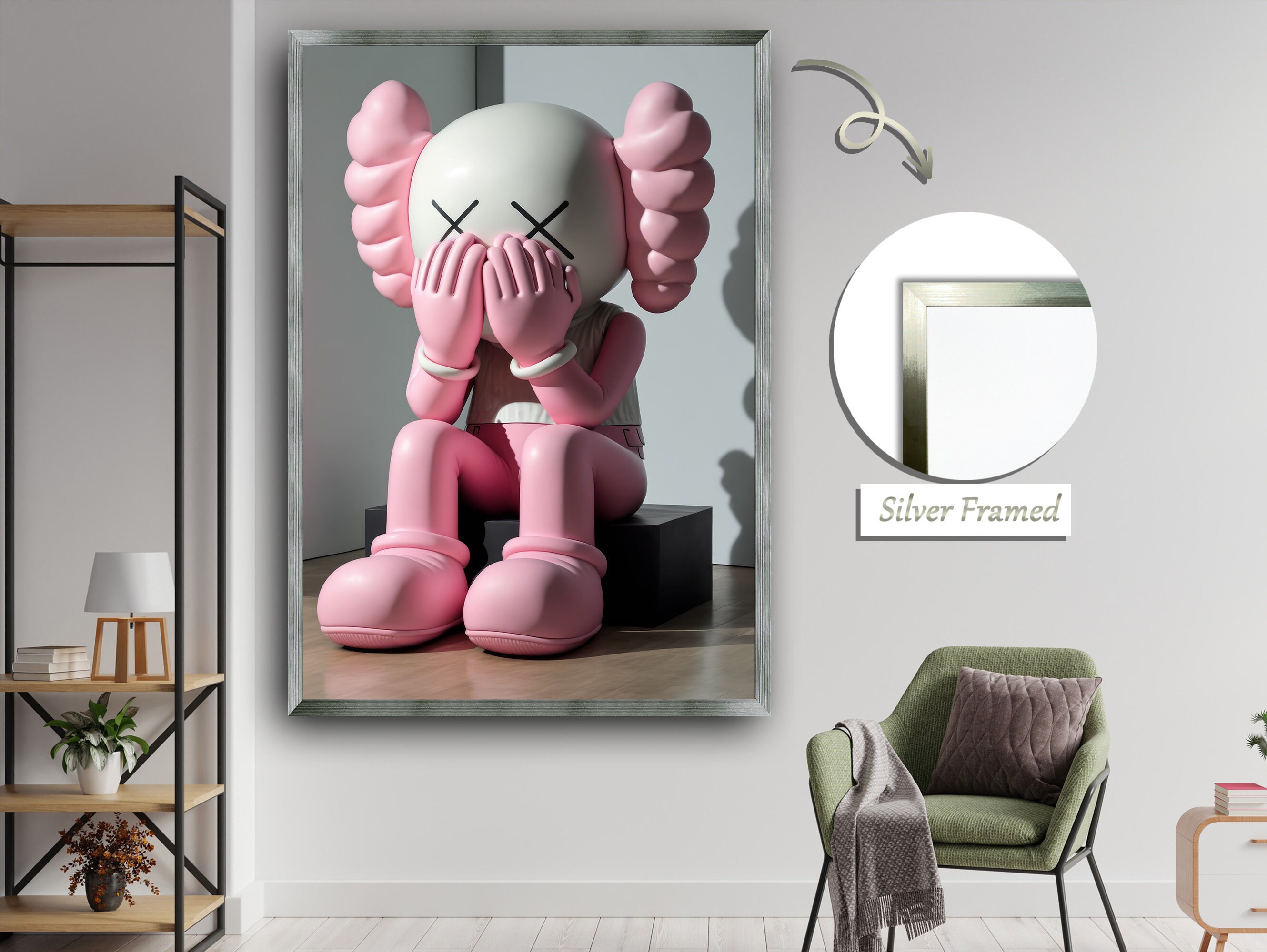 Pink Kaws Canvas Print, Kaws Canvas, Kaws Wall Art, Kaws Poster, Framed