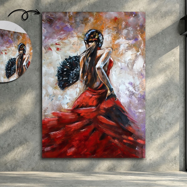 Flamenco Tänzerin Wandkunst, Spanische Frau im roten Kleid, Flamenco Tanz, Spanische Wandkunst, Tanz & Frauen Wandkunst, Flamenco Kunst