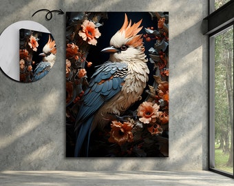 Bird Wall Art, Parrot Wall Art, Flowers and Birds Painting, Tropical Landscape, Animal Poster, Animal Wall Art, Office Decor, Home Decor