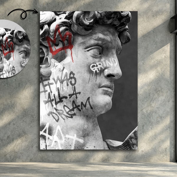 Banksy David of Michelangelo Bust Canvas Print, Banksy Wall Art, David Sculpture, Michelangelo Artwork, Sculpture Decor, Canvas Wall Art