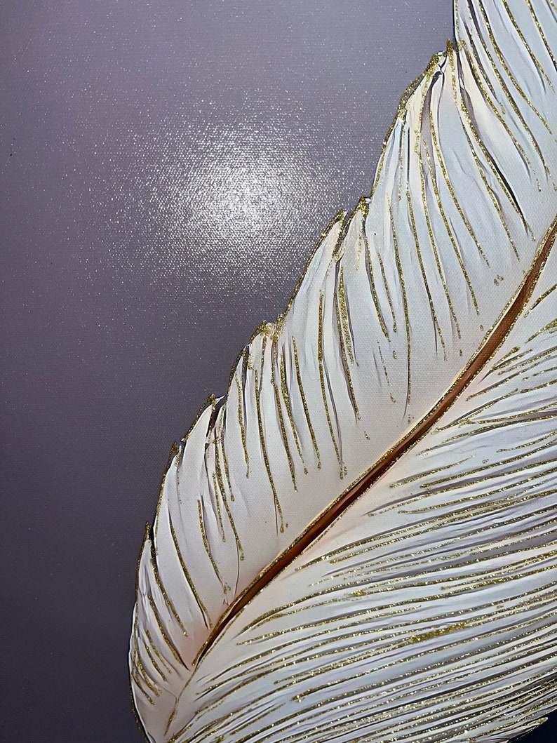 Feather Wall Art, Silver or Gold Glitter Feather Wall Decor, Feather