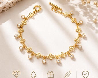 14K Gold Plated Butterfly Charm Bracelet, Dainty Everyday Jewelry