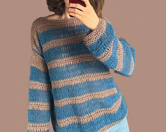 Mohair striped crochet sweater - crochet jumper - crochet pdf - digital download