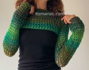 Evergreen mesh sleeves - cropped mesh sweater - crochet shrug - crochet pattern
