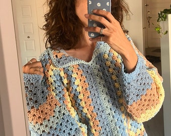 The granny hexagon pullover sweater - crochet pattern