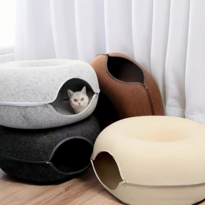 Cat Round Tunnel Bed, Cat Donut Tunnel, Kitten Felt Cave, Kitten Donut