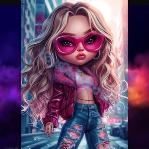 Chic Urban Fashion Doll Illustration Stylish Digital Art PNG Bundle for POD