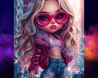 Chic Urban Fashion Doll Illustration Stylish Digital Art PNG Bundle for POD
