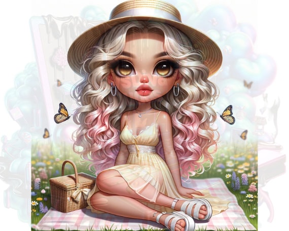 1 PNG Bundle in Chibi Style, Digital Art Print, Wall Art, AI-generated, Digital Download, Home Decor, POD