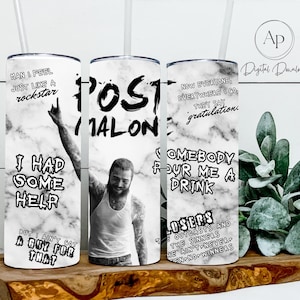 Papier d'emballage pour verre Post Malone, conception de paroles Post Malone, emballage de verre pour sublimation, téléchargement PNG d'emballage de verre, fichier PNG Post Malone