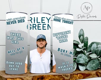 Riley Green Texte Tumbler Wrap, Sublimationsdesign (PNG, JPG, PDF)