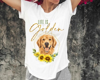 La vie est un clipart Golden Retriever, motif tournesol (téléchargement numérique)