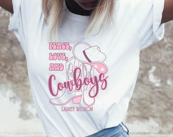 Diseño de camiseta del concierto de Lainey Wilson, Peace Love Cowboys SVG PNG JPG (Descarga digital)