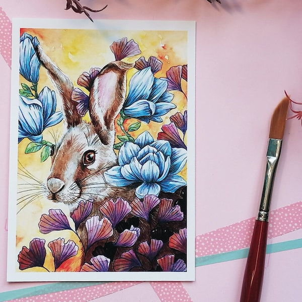 Kunstdruck, Tieraquarell, Malerei, Hase