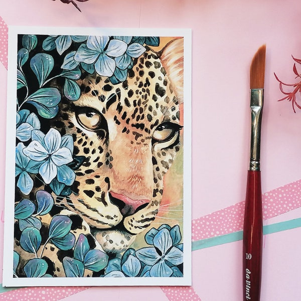 Kunstdruck, Tieraquarell, Malerei, Leopard