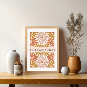 Floral “Your Voice Matters” SLP Digital Print | Speech Therapy, Decor, Clinic, Office, Class, Room Poster | Pink Boho