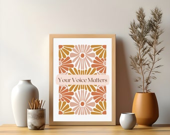 Floral "Tu Voz Importa" SLP Impresión Digital / Terapia del Habla, Decoración, Clínica, Oficina, Clase, Cartel de la Sala / Boho Rosa