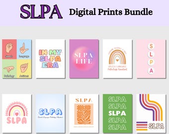 Paquete de impresiones digitales de SLPA / Pósteres para terapia del habla, decoración, clínica, oficina, clase y sala / Variedad de asistentes de patología del habla y el lenguaje