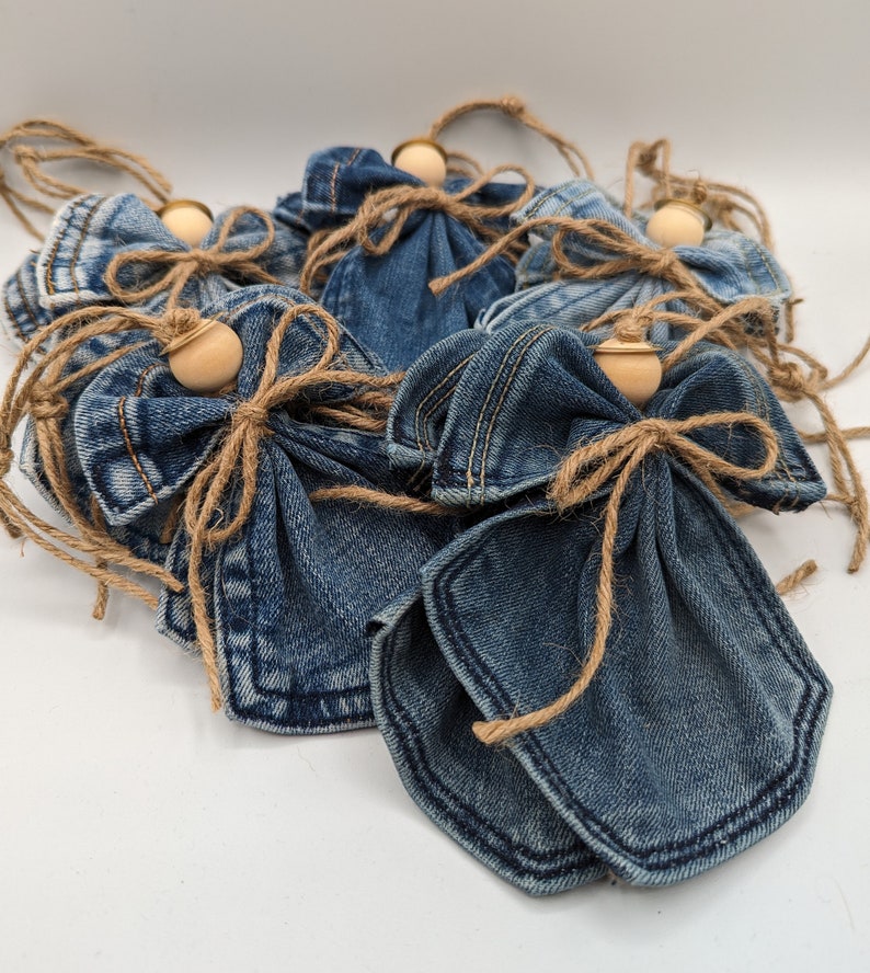 Denim Pocket Angels Upcycled Jeans Christmas Decor Jean Angel Pockets Ornaments Recycled Denim
