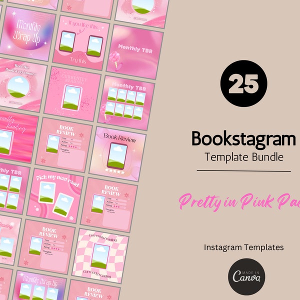 Bookstagram Barbie Core Templates I Pretty in Pink I Instagram Template I Canva Templates I Social Media Posts