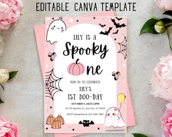 Spooktacular Halloween 1st Birthday Invitation - Editable Template, Cute Ghost Party - Instant Download!