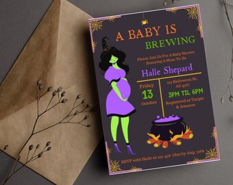 Halloween Baby Shower Invitation Template! A Baby is Brewing - Gender Neutral, Editable, Digital Bundle with Thank You Card!