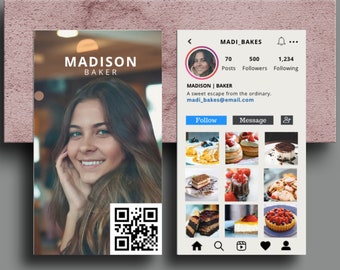 Two Editable Canva Business Card Template, QR code Business Card, Instagram Business Card, Baker Business Card, IG Business Card