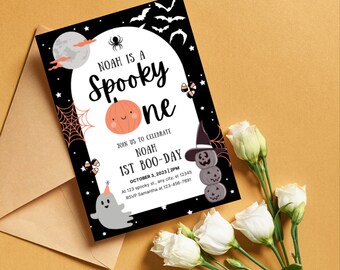 Spooktacular Halloween 1st Birthday Invitation - Editable Template, Cute Ghost Party - Instant Download!