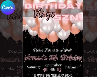 Virgo Birthday Invitation Template - Zodiac, Horoscope, DIY, Instant Download, Personalized Virgo Invite, Printable, Digital, Event Flyer!